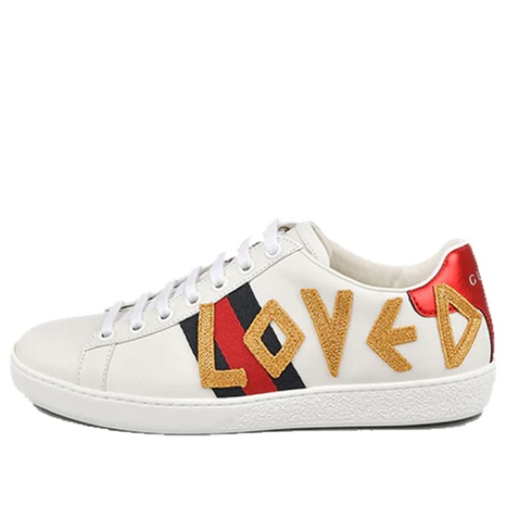 Gucci ACE”Loved”White Leather Ace Loved Embroidered Sneaker